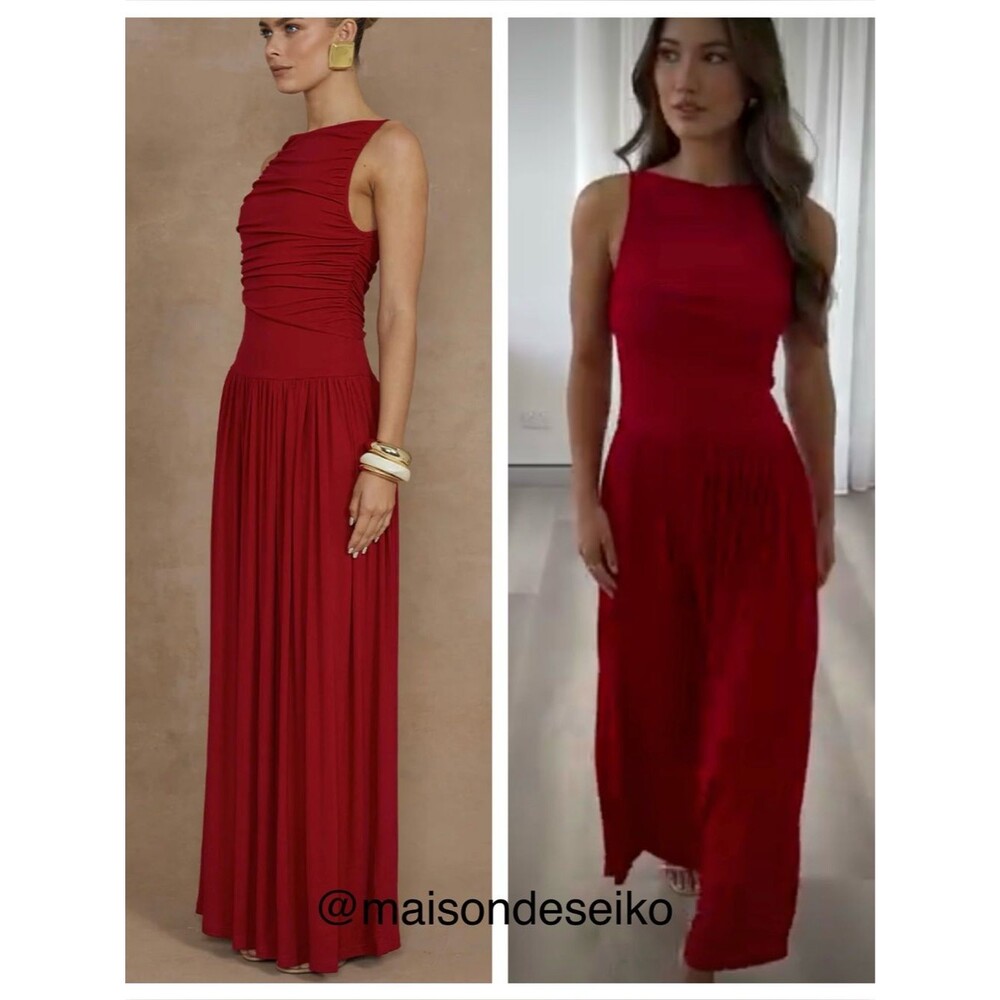 NWT Runaway the Label Red Nalla Ruched Jersey Maxi Dress Wedding Guest size M